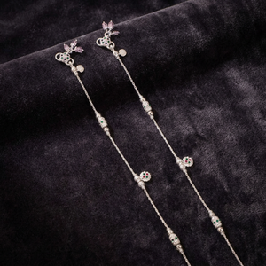 Paire de chevillères en argent sterling 925 avec perles émaillées délicates, breloques florales légères, bijoux de pied traditionnels indiens Payal pour femmes - Product Image 2