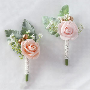 थोक साटन रिबन कॉर्सेज शादी पार्टी प्रोम सहायक क्रिसमस के लिए पुष्प उपहार सजावट के साथ - Product Image 4