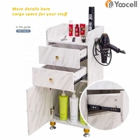 Chariot de salon de beauté Yoocell en contreplaqué de marbre blanc avec roues en métal