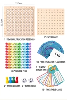 Jeu de société en bois 3-en-1 pour la multiplication, avec pions colorés arc-en-ciel, table de multiplications 10x10, cartes flash, jouet éducatif mathématique pour enfants