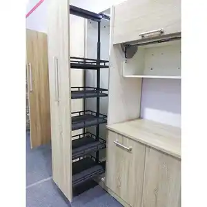 Hot Selling Tall Unit Pull out Pantry Basket Kitchen Storage High and Deep Linkage Sliding Basket Vertical Cabinet Pantry