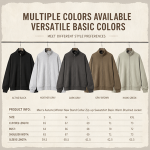 Men Stand Collar Zip Up Sweatshirt 85 Cotton Blend <b>Fleece</b> <b>Lined</b> <b>Jacket</b> Oversized Streetwear Top Custom OEM Wholesale Supplier - Product Image 6
