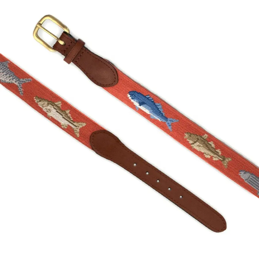 Golf Orange East Coast Fish Men Needlepoint Belts Handmade Wholesale