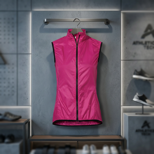 Chaleco de Ciclismo sin Mangas para Mujer, Cortavientos, Cuello Alto, Cierre Completo, Rosa con Ribete Negro - Product Image 2