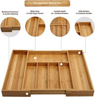 Organisateur de tiroir extensible en bambou personnalisé, plateau à couverts de cuisine, porte-ustensiles réglable