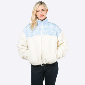 <span class=keywords><strong>Veste</strong></span> à panneaux bicolores personnalisée pour femmes, col montant, fermeture éclair, sweat-shirt en polaire, <span class=keywords><strong>veste</strong></span> d'hiver chaude et tendance pour femmes - Product Image 1