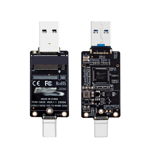 m.2 to USB-A type-c dual-head solid-state drive enclosure adapter board JMS583 NVMe protocol 10Gbps