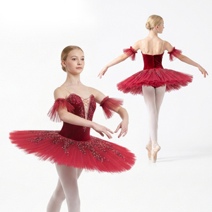 Tutú de Ballet Profesional de Terciopelo Borgoña, Tutú de Esmeralda Paquita para Actuación, con Pedrería, para Danza Escénica - Product Image 1