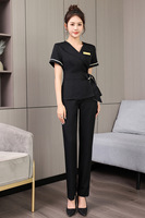 Nouvelle tenue de travail pour femme, col à nœud, manches courtes, polyester, pour thérapeute podologique, spa, uniforme de travail, printemps 2025, pas cher