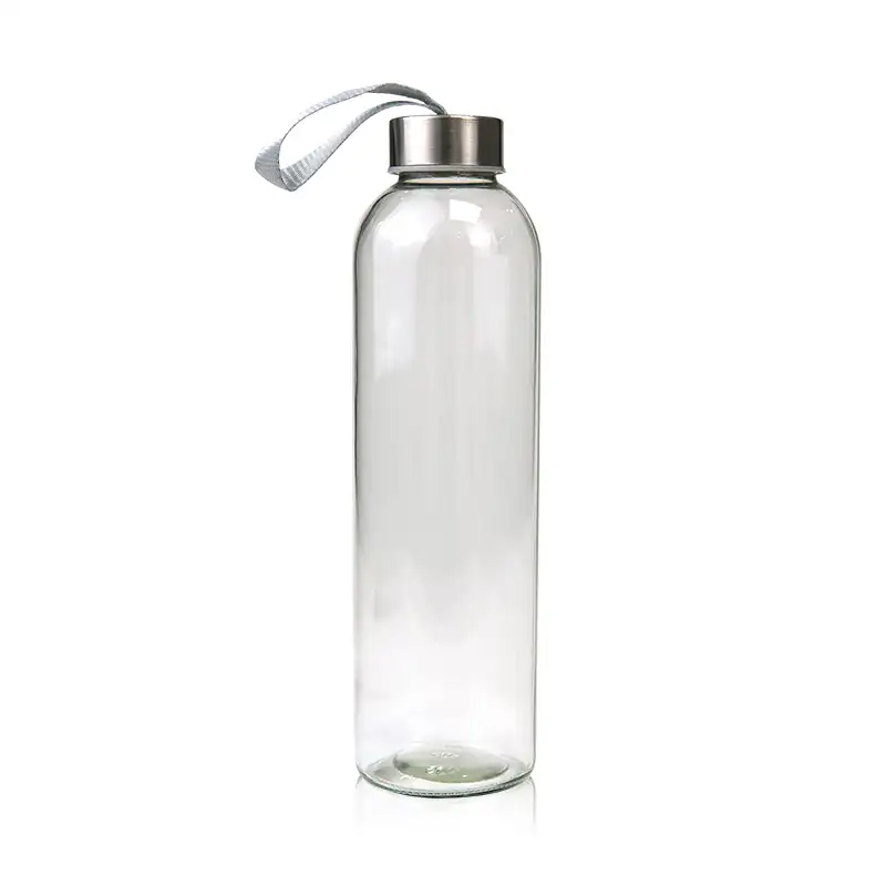 Garrafa de água de vidro transparente, venda quente, garrafa de água de vidro transparente, com várias tampas de material, fonte direta de fábrica
