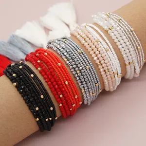 Go2boho gelang manik-manik rumbai Boho buatan tangan multi-lapisan kristal tumpuk keajaiban manik-manik perhiasan daya untuk wanita pria baru