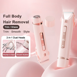 ماكينة إزالة الشعر الكهربائية المحمولة 2 في 1 للرجال والنساء، ماكينة حلاقة وتشذيب شعر الجسم برأس مزدوج دوار للمناطق الحساسة والبيكيني والوجه والساقين والذراعين - Product Image 3