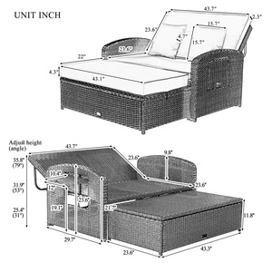 <span class=keywords><strong>Chaise</strong></span> longue double inclinable en rotin blanc de haute qualité, réglable, pour 2 personnes, pour l'extérieur, au bord de la piscine - Product Image 6