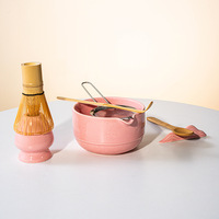 Astief Ensemble d'accessoires pour la cérémonie traditionnelle du matcha, comprenant un bol à motif champignon et un fouet en bambou, avec accessoire Sakura