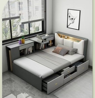Lits jumeaux modernes simples et doubles en similicuir Stockage fonctionnel Peu encombrant Bois massif contreplaqué Meubles de chambre à coucher Maison Enfants