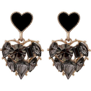 Boucles d'oreilles tendance pour femmes, noires, avec strass, motif cœur, délicates, en cristal, pour fête, anniversaire, cadeau, bijoux charmants - Product Image 5