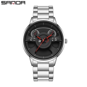 Reloj de Pulsera de Cuarzo Sanda 1138 para Hombre, Diseño Creativo con Esfera Hueca 3D en Forma de Volante, Resistente al Agua, Estilo Ejecutivo - Product Image 3