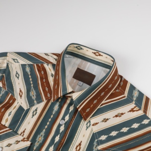 Camicie a Righe a Maniche Lunghe per Uomo in Stile Occidentale 100% Cotone con Stampa Digitale in Diversi Colori - Product Image 3