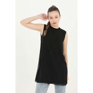 Puane Women's Black Sleeveless Tunic with Elegant <b>Tulle</b> Detail - Versatile Innerwear <b>Top</b> for Stylish Summer Outfits - Product Image 4