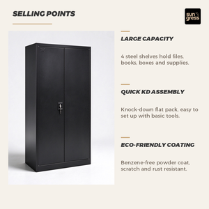 <strong>Tall</strong> Metal Storage Cabinet Swing <strong>Door</strong> Steel <strong>Cupboard</strong> <strong>with</strong> Adjustable <strong>Shelves</strong> Lockable Office Bookcase - Product Image 4