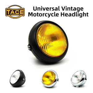 Phare rond rétro de 7 pouces pour moto, pour Harley CG GN Benelli Leoncino, phare avant universel, noir chromé, jaune clair - Product Image 2