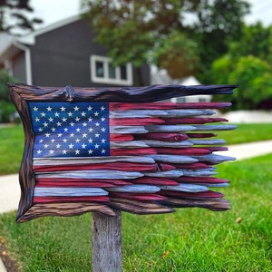 New Eco-friendly Independence Day American Flag Wooden Three-Dimensional Square Wall Mounted Pendant <strong>Retro</strong> <strong>Decorative</strong> - Product Image 1