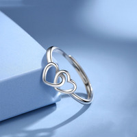 En gros Simple Mode 925 Sterling Argent Double Coeur D'amour Femmes Bijoux Anneau