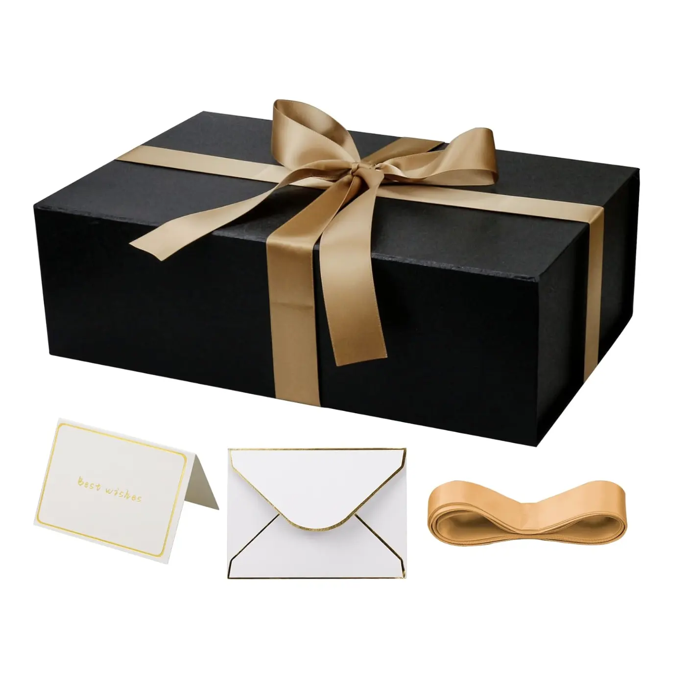 Custom Logo Magnet Rigid Box Packing Ready To Ship Personal Large Black Luxury Ribbon Paper Box With Magnetic Closure Gift Box