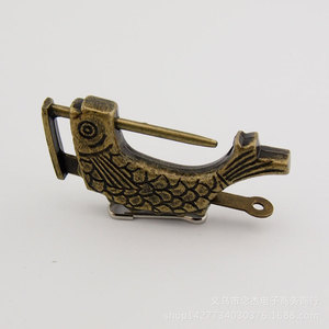 Fish Shaped Mini Antique Lock 60mm Brass Horizontal Padlock For Jewelry <b>Box</b> - Product Image 3