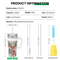 Juego de Vasos de Acero Inoxidable 304 de 38 oz con Revestimiento Cerámico, Pajita y Cepillo de Limpieza, Taza Ecológica para Regalo