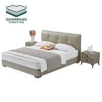 Lit rembourré moderne nordique pour chambre à coucher, taille King/Queen, avec sommier en bois et tête de lit en cuir souple, idéal pour villa et appartement