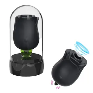 मुफ़्त कस्टम बॉक्स - महिला गुलाब शक्तिशाली क्लिटोरल सकिंग ब्लैक रोज़ वाइब्रेटर, जीभ चाटना डबल साइडेड रोज़ शेप वाइब्रेटर - Product Image 1