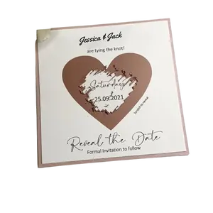 Tarjeta de invitación impresa con logotipo personalizado para parejas, tarjetas de invitación de boda hechas a mano para rascar