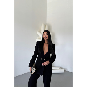 Ensemble veste et pantalon en lin noir pour femme - Costume élégant et stylé - Product Image 6