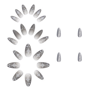 Ensemble de 24 <span class=keywords><strong>ongles</strong></span> de Noël en acrylique 3D pour femmes, avec motif de flocon de neige en amande française et strass - Product Image 6