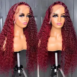 13X4 Lace Human Hair Wigs For Women Water Curly 99J Burgundy Hd Lace Front Wig 13X6 Loose Deep Wave Red Colored Frontal Wig