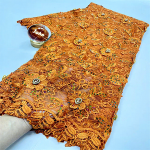Tissu en dentelle perlée manuelle de luxe AOYI avec paillettes, maille écologique de haute qualité à motif floral - Product Image 1