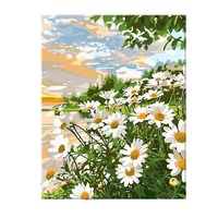Peinture à l'huile numérique 40 x 50 cm, paysage peint à la main, à colorier, style dessin animé, pour enfants, décoratif, avec cadre en bois massif