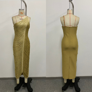 Robe longue glamour pour femme, tenue moulante à fines franges et fermeture éclair au dos, couleur unie, idéale pour soirées formelles, clubs et cocktails, vente en gros - Product Image 2