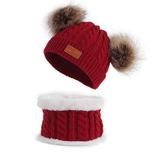 Gorro <span class=keywords><strong>de</strong></span> <span class=keywords><strong>lana</strong></span> <span class=keywords><strong>para</strong></span> niños pequeños, bufandas <span class=keywords><strong>de</strong></span> invierno, calentador <span class=keywords><strong>de</strong></span> <span class=keywords><strong>cuello</strong></span> <span class=keywords><strong>para</strong></span> bebé, Gorro <span class=keywords><strong>de</strong></span> punto con doble Pompón, gorros, bufanda, conjuntos <span class=keywords><strong>de</strong></span> invierno, A1634 - Product Image 2