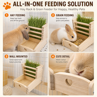 Mangeoire à foin durable en bois massif pour lapins avec abreuvoir intégré, grande capacité, pour lapins, cochons d'Inde et hamsters