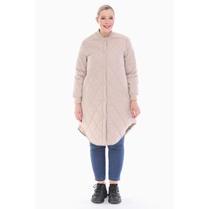 Abrigo Acolchado Acanalado Vetre Beige Claro para Mujer, Tallas Grandes 38-48, Resistente al Agua, Forro de Satén, Moda Modesta - Product Image 1
