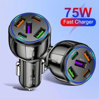 Nouveau chargeur de voiture portable USB-C 75W à charge rapide, chargeur de voiture USB 30W, 5 ports USB Type-C, charge rapide 3.0