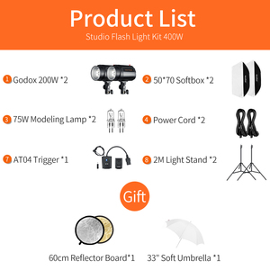 Bộ Đèn Chớp Phòng Thu Godox 400Ws, 2 Chiếc 200Ws, Đèn Chụp Ảnh, Tủ Quần Áo, Giá Đỡ Đèn, Kích Hoạt, Hộp Mềm - Product Image 2