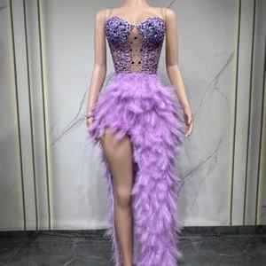 Abito da <span class=keywords><strong>donna</strong></span> di alta gamma senza spalline con perline di cristallo e rete, linea impero, tinta unita, <span class=keywords><strong>sexy</strong></span>, per feste, abbigliamento femminile - Product Image 4