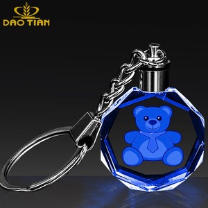 Wholesale K9 Crystal Glass Keychain Blank Octagon Diamond 30mm Blank Crystal Keychain Led Light for Teddy Bear Valentine's Day