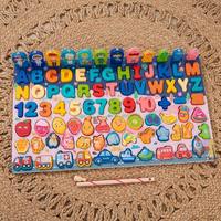 Papan Logaritmik Kayu Montessori, Puzzle Pencocokan Bentuk Angka dan Huruf, Permainan Memancing, Mainan Edukasi untuk Anak Prasekolah Laki-laki dan Perempuan