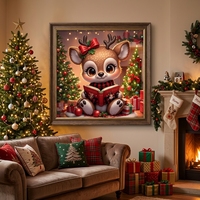 Kit de Peinture par Numéros Mignon Renne de Noël Lisant un Livre Peinture Acrylique DIY sur Toile pour Adultes Débutants 16x16 Pouces