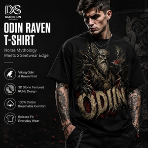 T-Shirt di Alta Qualità in Cotone 220gsm, Oversize con Stampa Odin, Collo a Costine, Morbida e Resistente, Unisex, Doppia Cucitura - Product Image 1