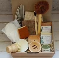 Ensemble de démarrage zéro déchet brosse à vaisselle en bambou naturel biodégradable, brosse à bouteille, brosse à pot et éponges en luffa mode de vie sans plastique